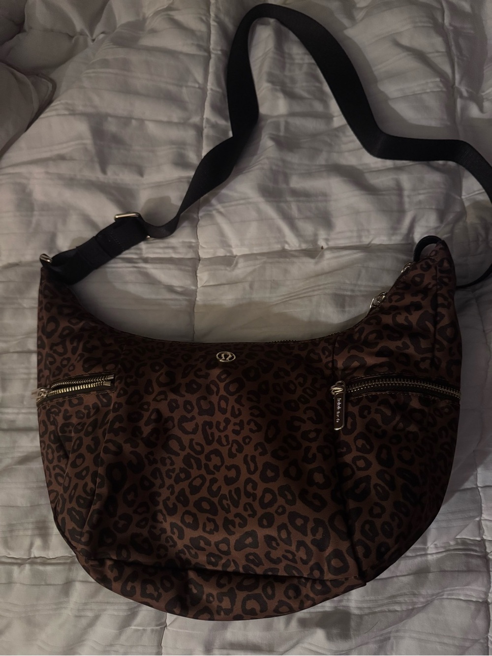lululemon athletica Brown Leopard Print Hobo Bag with Black Strap